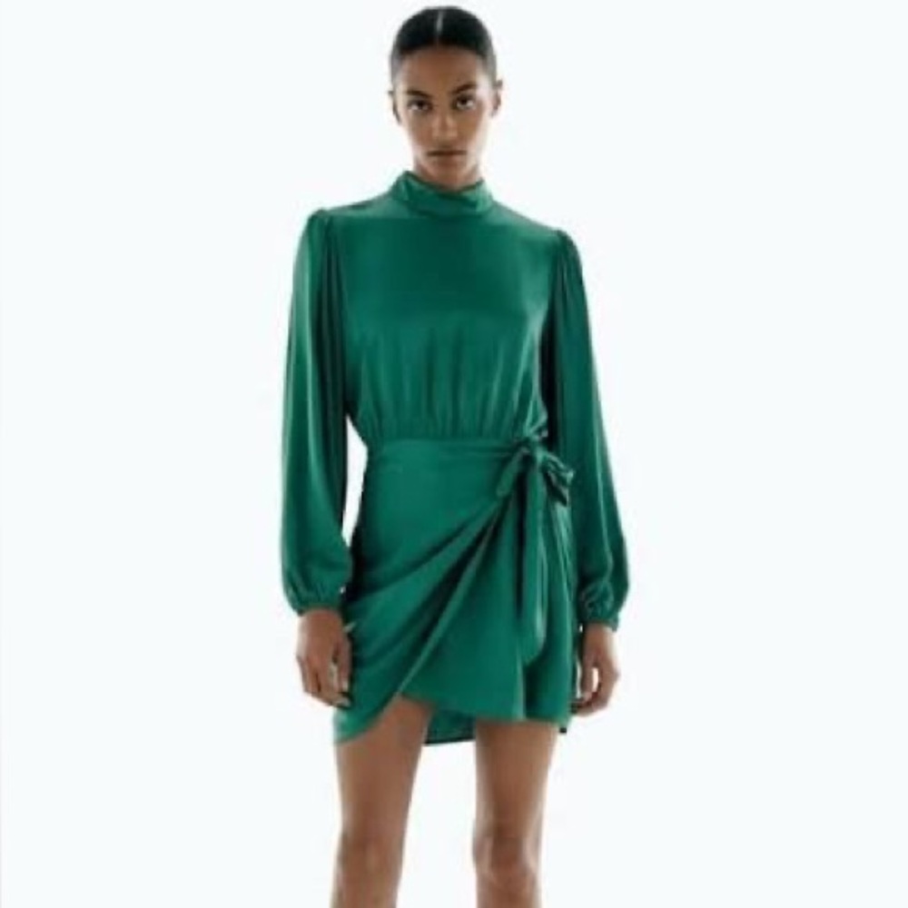 Zara Green Satin Mini Dress